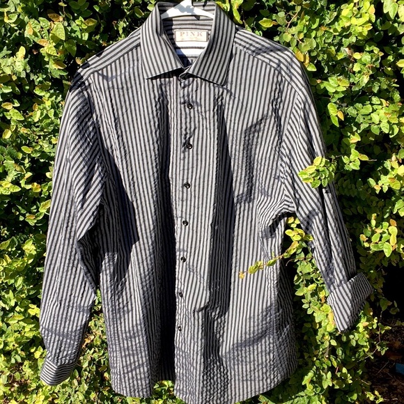 Thomas Pink Slim Fit Gothic Striped Button Down Shirt - Picture 5 of 9